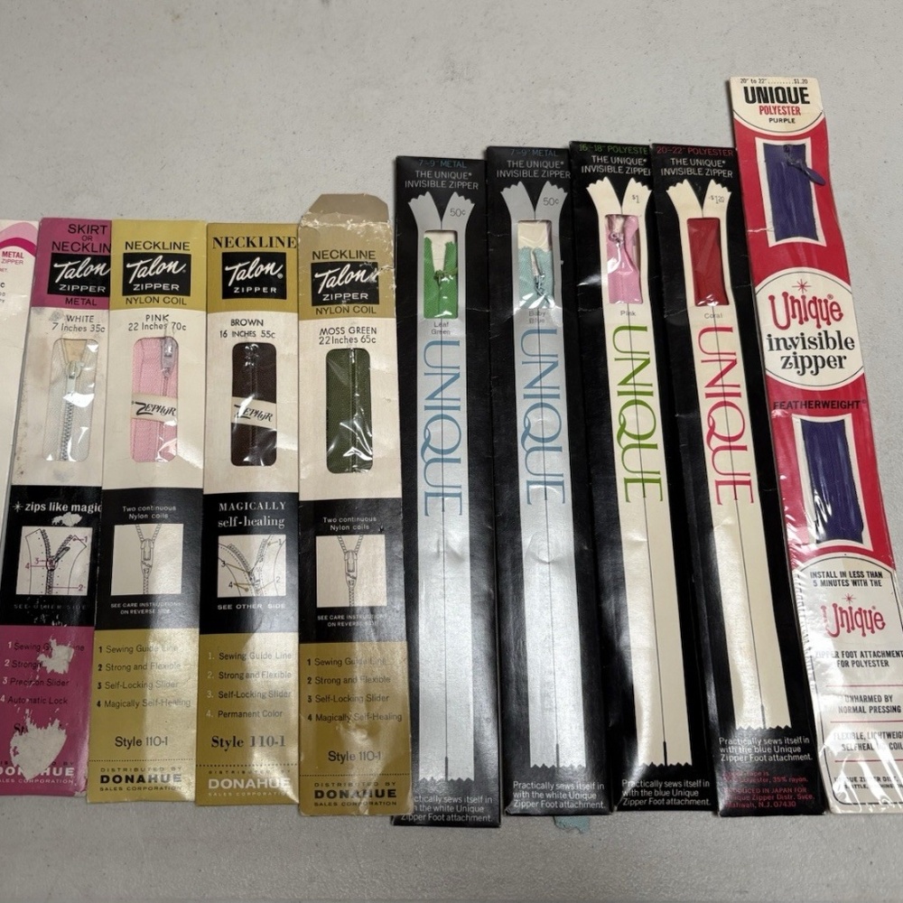 11 Vintage Zipper Lot Talon Unique Invisible Neckline Skirt Pink Green Blue Red
